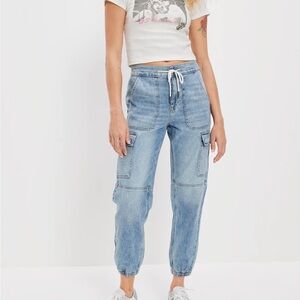 American Eagle Super High-Waisted Cargo Denim Jogger